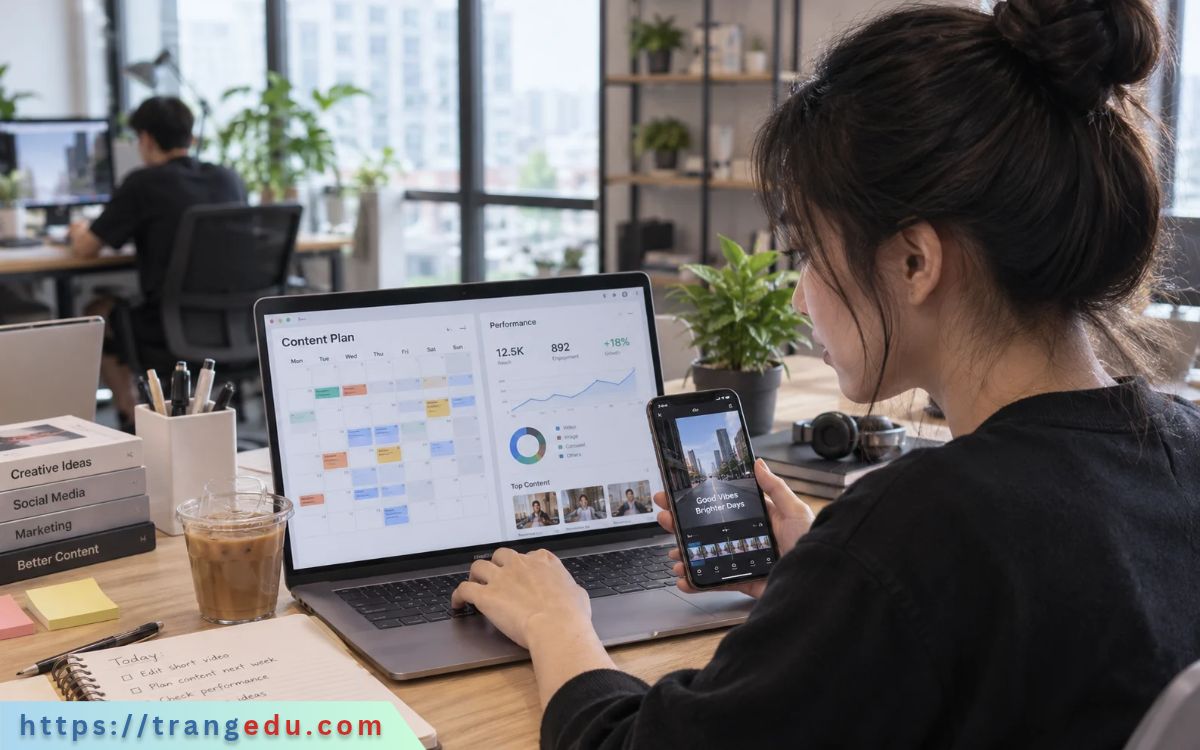 Gợi ý alt Social Media Marketer làm việc với nội dung và dữ liệu mạng xã hội