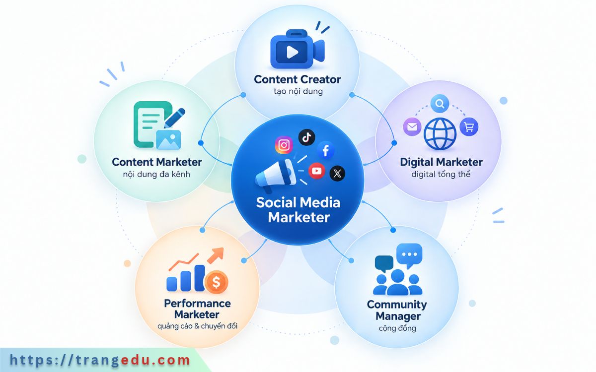 So sánh Social Media Marketer với Content Creator, Digital Marketer và Performance Marketer
