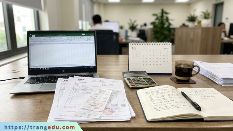 Bàn làm việc kế toán tổng hợp tại văn phòng Việt Nam